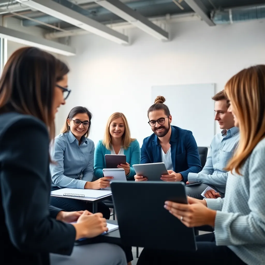 Diverse groep professionals die deelnemen aan een bijscholingsprogramma